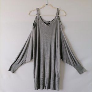 Ashley Stewart Womens Gray Cold Shoulder Studded Pullover Sweater Size 12